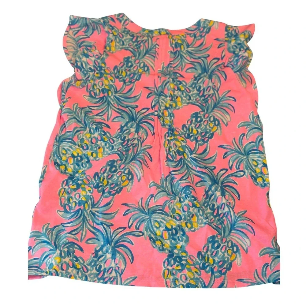 Lilly Pulitzer Golda Top Pelican Pink Beat The Heat Pineapple Ruffle Blouse‎